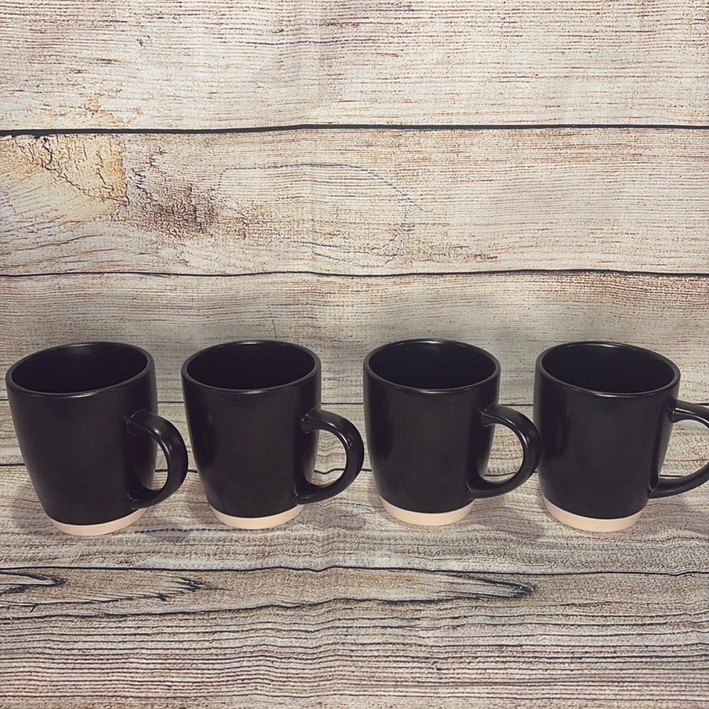 🆕 4 X Black & Pottery Mug Set Bin A